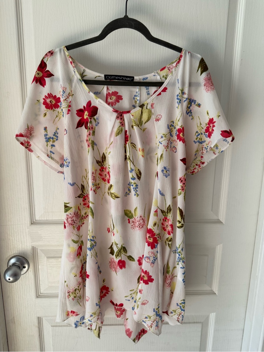 White Floral Short-Sleeve Blouse